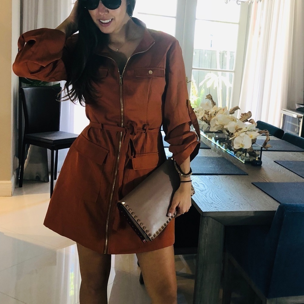 Privy Orange Copper Tie Zipper Dress